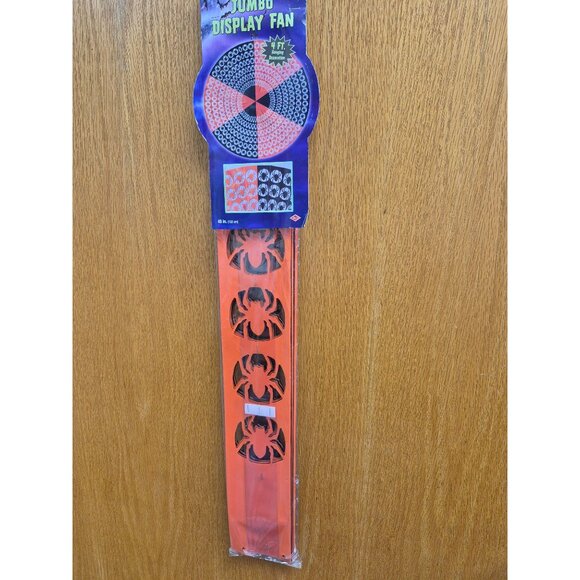 Jumbo 4 Ft Hanging Halloween Display Fan With Black & Orange Spider Pattern Deco - Picture 3 of 5